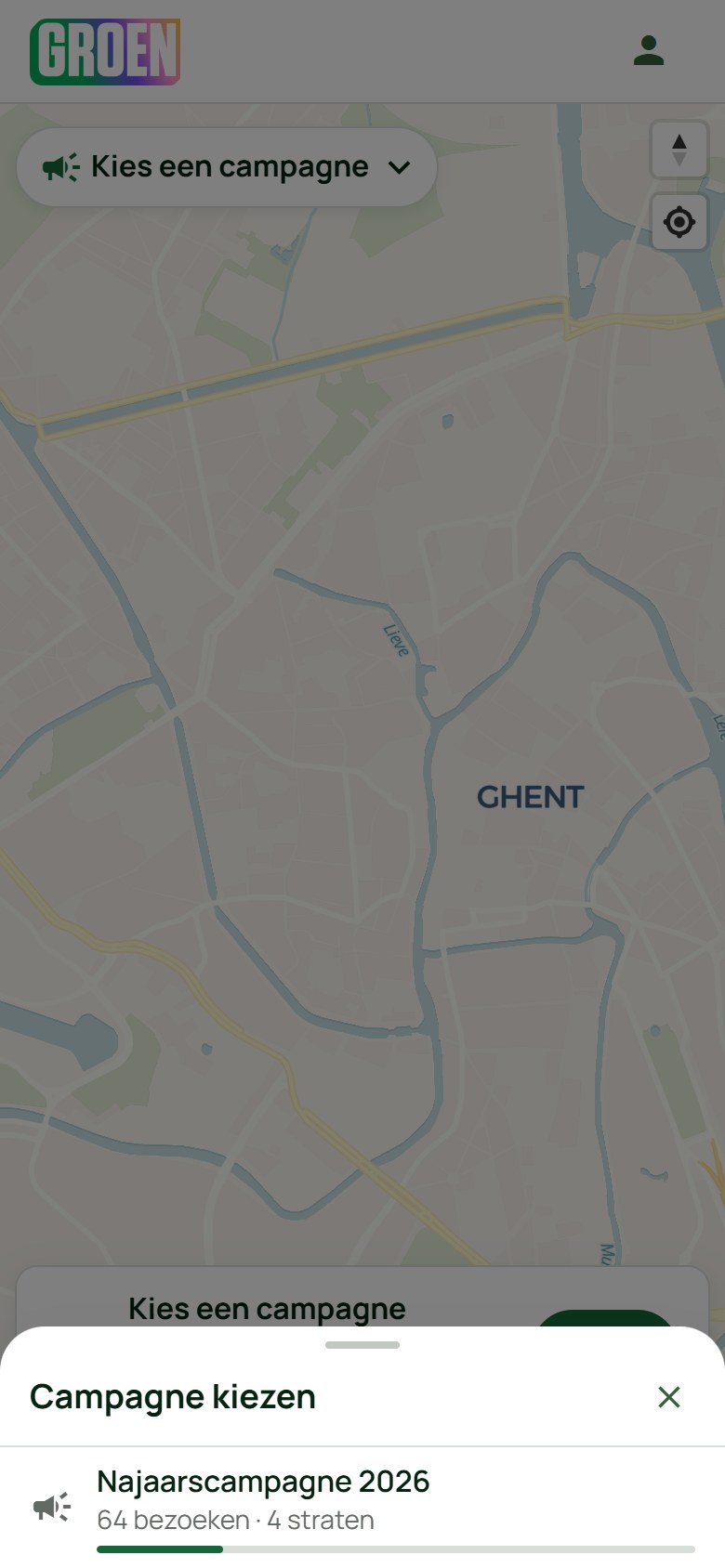 Het paneel om een campagne te kiezen