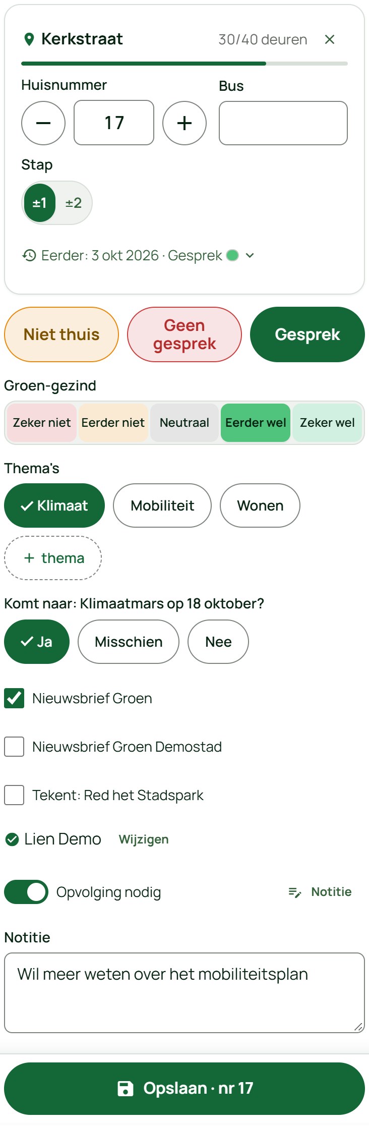 Een volledig ingevuld gesprek