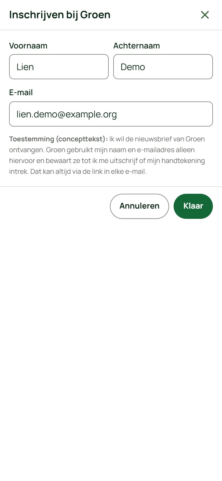 Het venster om in te schrijven