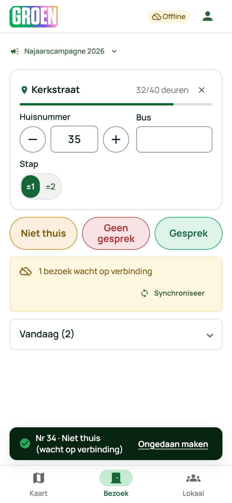 Het formulier zonder verbinding met een wachtend bezoek
