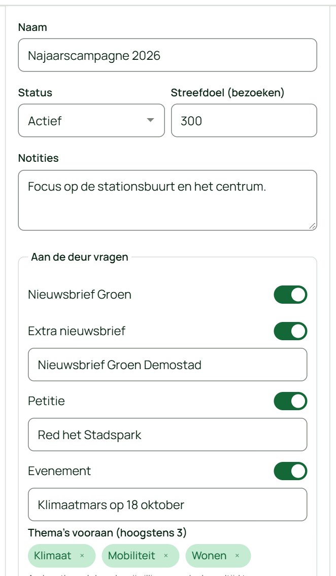 De instellingen van een campagne